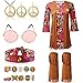 Kathfly 18 Pcs Girls 70s 60s Outfits Kids Hippie Costume Set Hippie Dress Vest with Tassel Socks Peace Sign Headband Necklace (L)