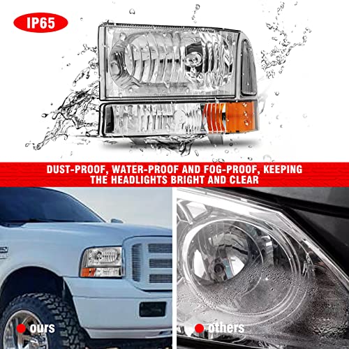 As Headlight Assembly For 1999 2000 2001 2002 2003 2004 Ford F250 F350 F450 F550/2000-2004 Ford Excursion Excursion With Chrome Housing Driver And Passenger Side #TOP3