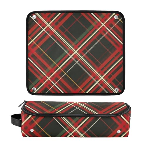 Estuche de viaje portátil GuoChe con tapete resistente al calor, diseño a cuadros rojo y negro miniatura 3