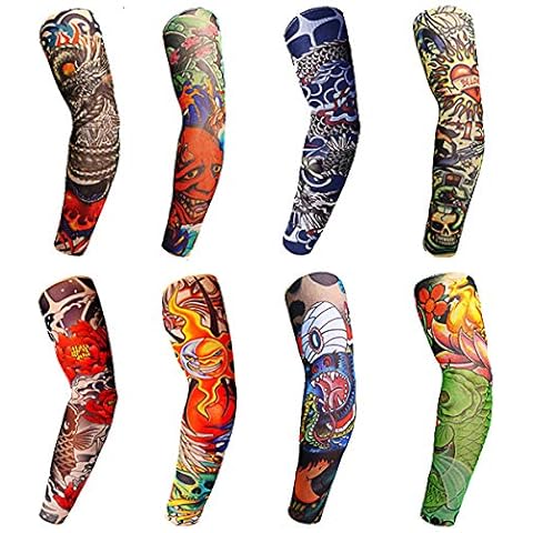 Toirxarn 8PCS Fake Tattoo Arm Sleeves – 8 Unique Designs, Stretchable & Breathable, UV Protection Temporary Tattoo Sleeves for Halloween, Sports, and Outdoor Activities Cover