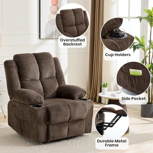 Image of Oversized Power Lift Recliner Chair for Elderly, 135 Lay Flat Electric Recliner with Massage & Heat, Stand Assist Lift Chair with 2 Cup Holders for Living Room,Brown