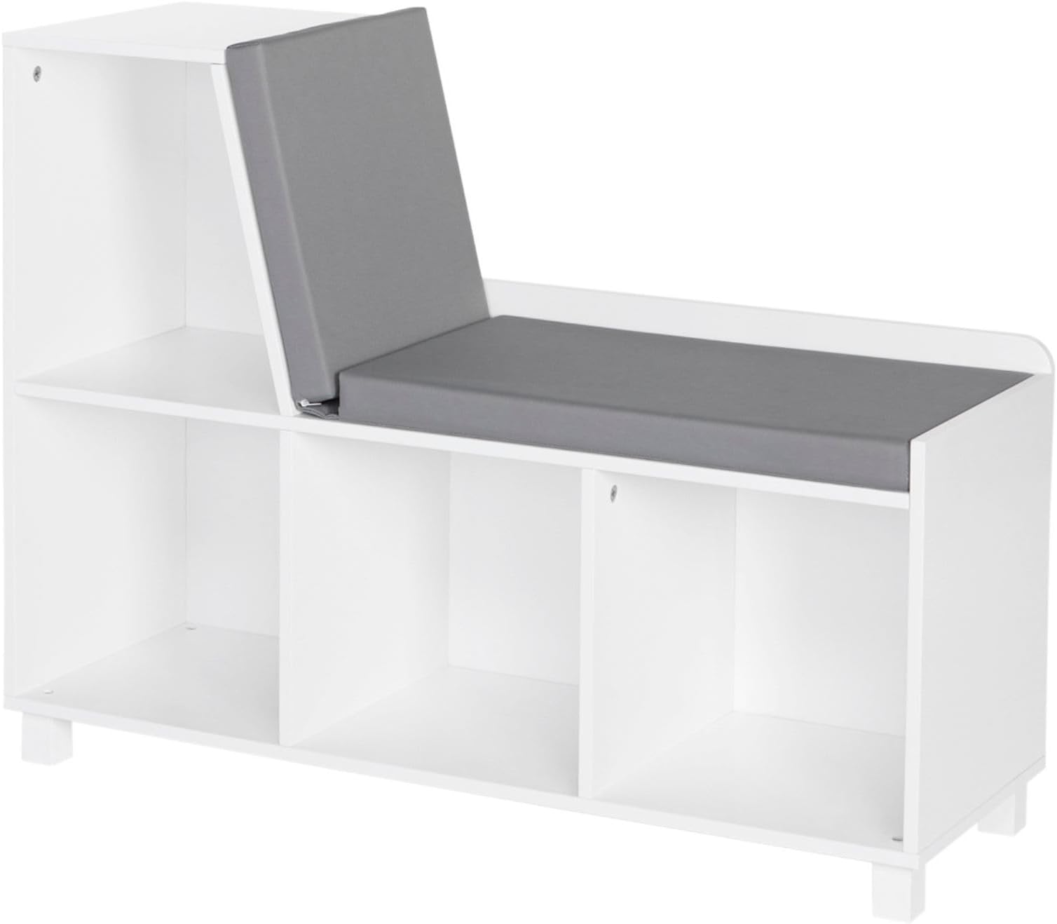 RiverRidge Kids Reading Nook and White Cubby Storage Bench with Comfy Cushioned Seat and Cubbies Toy Organizer, White