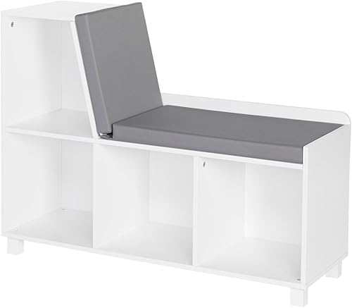 Miniatura 1 de RiverRidge Rincón de lectura para niños y banco de almacenamiento de cubos blancos con asiento acolchado cómodo y organizador de juguetes, color