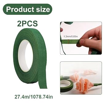 2 Roll Florist Tape,Florist Stem Wrap,Floristry Supplies | 12mm Width Green Floral Tape for Floristry Supplies and Bouquet Making,30 Yard/Roll,Flower Arranging Accessories,Flower Tape