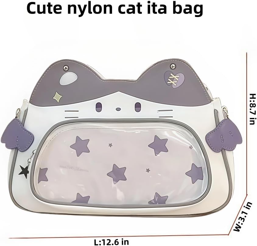 Kawaii Ita Bag Backpack Nylon Shoulder Crossbody Bag with Insert Cute Cat Handbag for Otaku Goods Anime Comic Con (purple)