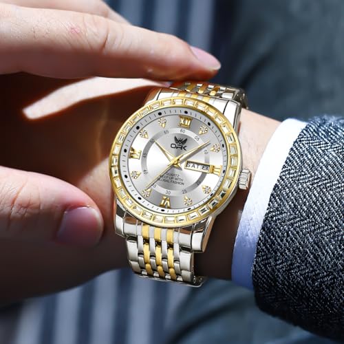 Image of OPK Watches for Men Diamond Roman Analog Mens Watches Waterproof Large Stainless Steel Men Wrist Watch Business Father Gift Watch Blue