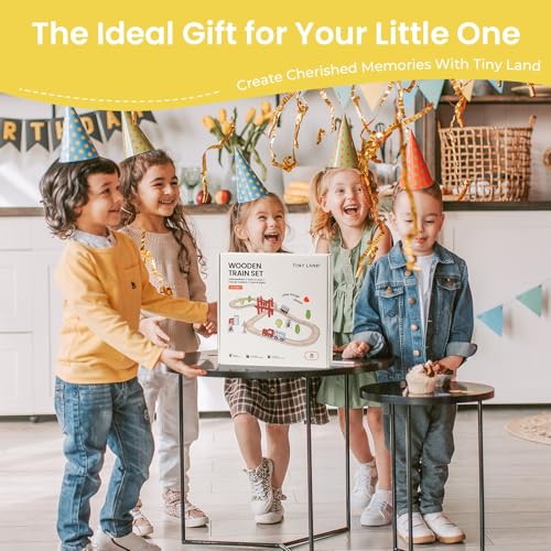 tiny land wooden train set for toddler - 39 pcs- with wooden tracks compatible with major brands - expandable changeable-train toy for 3 4 5 years old girls amp boys