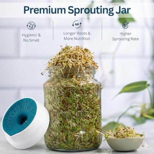 Image of KESI ORNAMENTS Sprout Maker Jar for Home Use with Strainer Drainage Lid,1000ml BPA Free Plastic Sprouting Container for Moong,Chana,Lentils & Beans,Easy Healthy Sprouts Growing Jar for Indian Kitchen