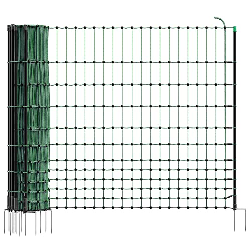 VOSS.farming Filet farmNET pour volailles/Poules, Longueur 50 m, Hauteur 112 cm, 16 piquets, 2 Pointes, Coloris Vert, Non électrifiable