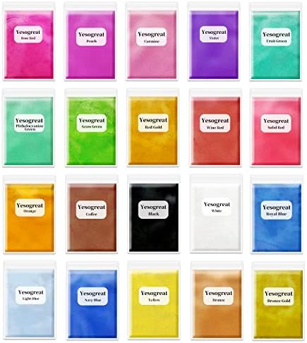 Mica Powder for Epoxy Resin - 20 Colors Shimmery Pigment Powder - Natural Mica Powder for Soap Making, Lip Gloss, Bath Bombs, Nail & Art Crafts, Slime