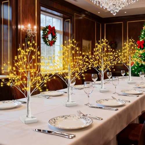 4 Sets of 144 LED Birch Tree with LED Lights Christmas Decorations Indoor 2 FT DIY Artificial Tree...
