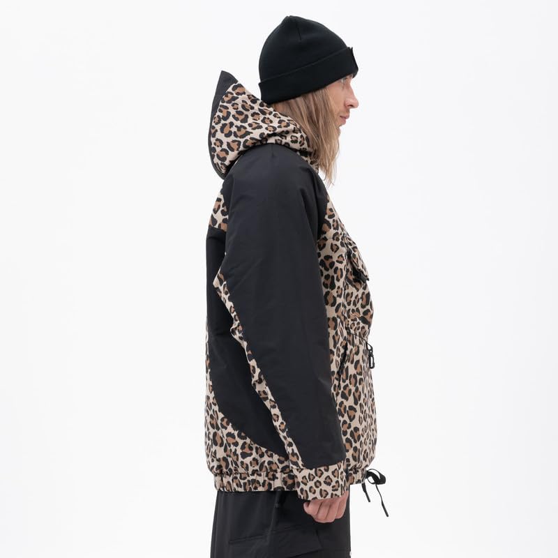 Snowshred Men's Baggy Half-Zip Snowboard Jacket Hooded Anorak Camo Leopard Waterproof Ski Coats for Winter Sports