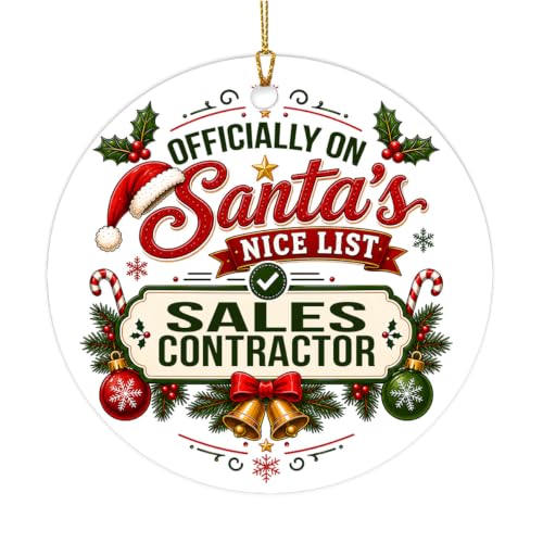 Santa's Nice List Sales Contractor Christmas Ceramic Circle Ornament