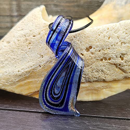 Besheek Handmade Murano Inspired Blue Black Gold-Color Dichroic Glass Twist Pendant Necklace Handcrafted Artisan Blown Hypoallergenic Italian Style Jewelry #TOP4