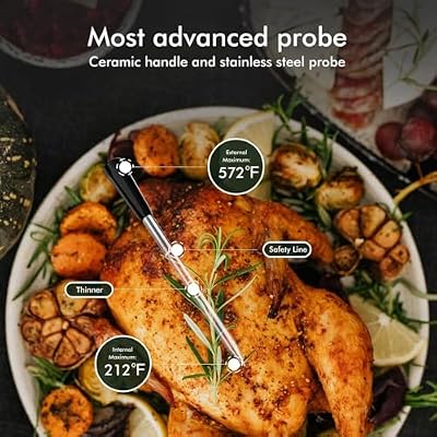 Smart Wireless Meat Thermometer with Thinnest Probe, Magnetic Bluetooth Food Thermometer, Remote Tracking and Real-Time Readings from Apps, for iOS and Android, for BBQ, Grill, Smoker