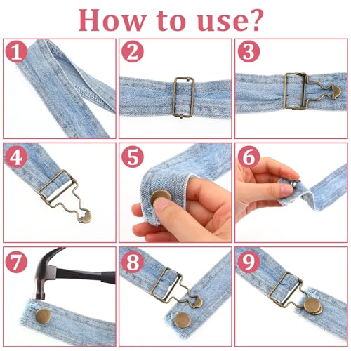 6 Sets Overalls Buckles, 1.25 inch Metal Overall Replacement Clasp Clips with Adjustable Tri Glide Slide Buckle and Buttons, DIY Button No-Sew Accessories for Overall Bib Pants Trousers Jeans Jacket