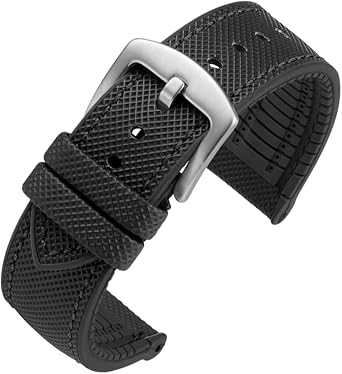 watchdives Nylon Rubber Bottom Watch Straps Canvas Men Watch Band Breathable Waterproof Replacement Bands 20mm 22mm 20mm, Black