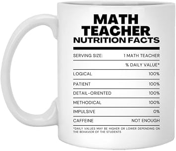 Funny Math Teacher Nutrition Facts Coffee Mug 11oz Ceramic Cup Custom Gift for Math Lovers Students Teacher Appreciation Christmas Birthday Present Personalized School Classroom Humor Drinkware