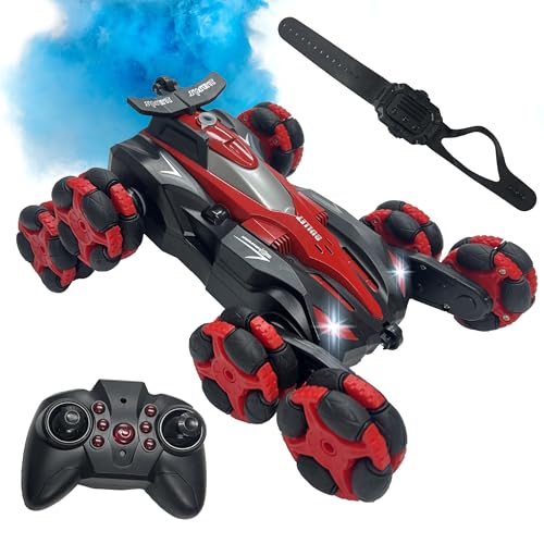 SpeedStunt Meister Gesture Sensing RC Stunt Car - Remote Control Car Toys with Lights Music Spray - 8WD 360° RC Cars - Best Gift for Kids for All Ages (Red)