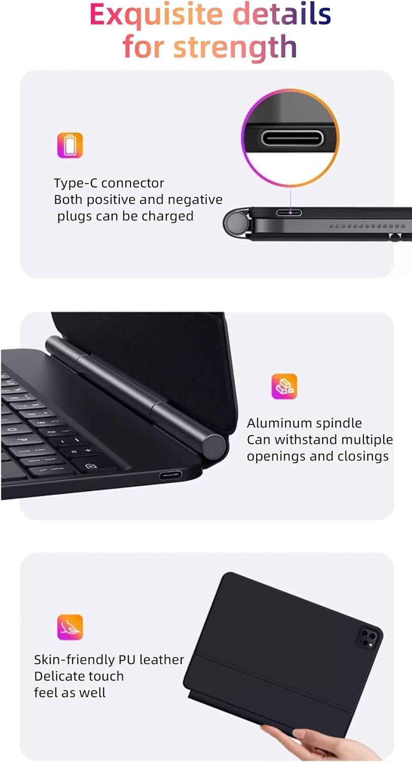 iPad Pro 13 inch Case 2024 with Keyboard M4 (7th Generation), iPad Pro 13 Magnetic Wireless Keyboard, Slim Folio Cover with Multi-Touch Trackpad, Floating Stand, Rainbow Color Backlit (White)