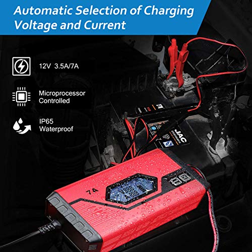 GOOSUO Battery Maintainer Fully-Automatic Smart Charger, 7-Amp/12V Trickle Charger for Cars Motorcycle Boat Tractor ATV RV Lawn Mower