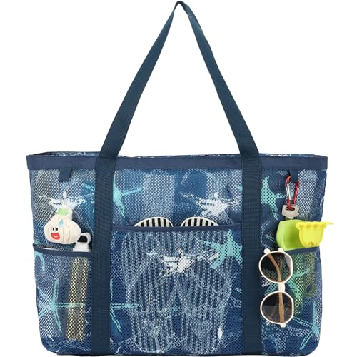 Image of Fammart Large Mesh Beach Bag for Women, Oversized Beach tote Swim Pool Bag