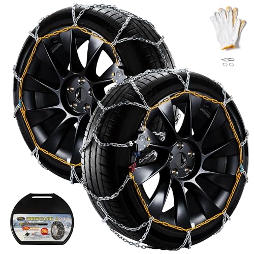 DEDC for Tesla MODEL Y Snow Chains, Snow Tire Chains, Auto Trac Tire Traction Wheel Chains 1 Min Quick Fit Chainsaw Reusable Universal Emergency Traction Chain - Set of 2 MS1520