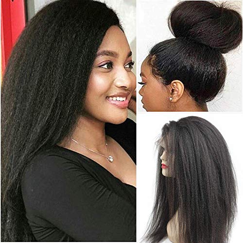 ZIYU 360 Lace Frontal Wig Kinky Straight Lace Wig Brazilian Human Hair Wigs 150% Density Remy Lace Frontal Human Hair Wigs For Women (20", 360 Lace Wig)