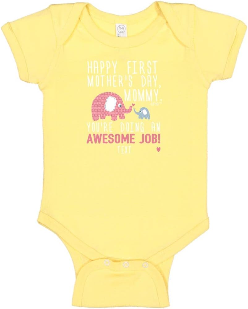 Personalized Gifts Happy First Mothers Day Pink Elephant Bodysuit