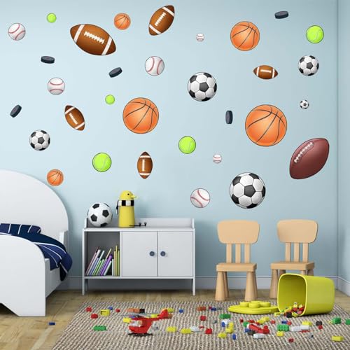 Basketball Football Sports Wall Stickers – Kids Baby Boys Wall Decals – Nursery Playroom Classroom Daycare Game Room Bedroom Home Wall Decor