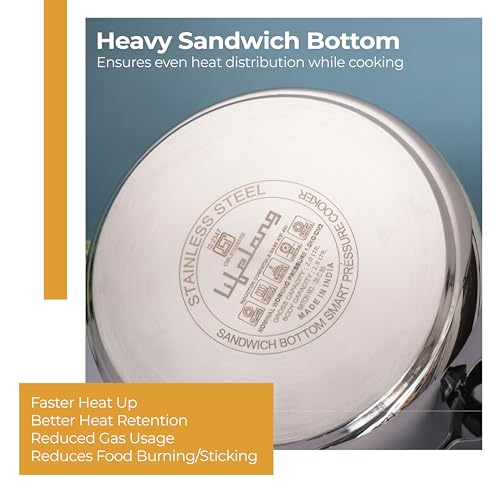 Image of Lifelong 2L Stainless Steel Pressure Cooker | Inner Lid Design with Silicone Gasket | Induction & Gas Compatible | 1.2mm Thick | Leak-Proof, Durable, Rust-Resistant Body ISI-Certified