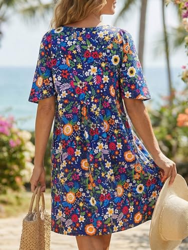 Image of Wenrine Womens Flutter Short Sleeve Mini Dress Casual V Neck Loose Flowy Summer Dresses