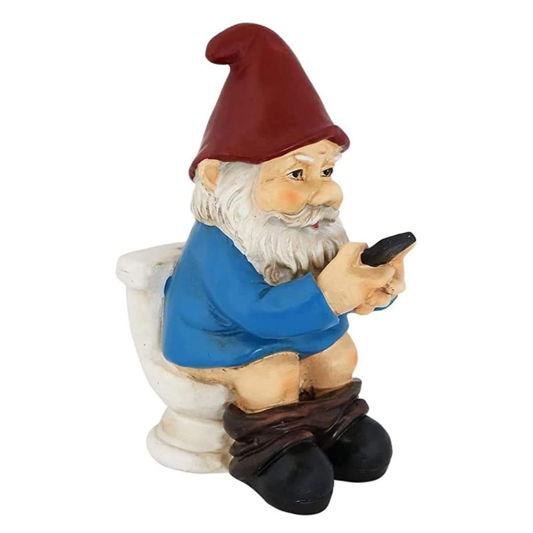 Naughty Garden Gnome on Toilet Figurine, Funny Gnome Set for Yard Lawn, Whimsical Outdoor Ornaments, Dwarf Sculptures for Garden Decor
