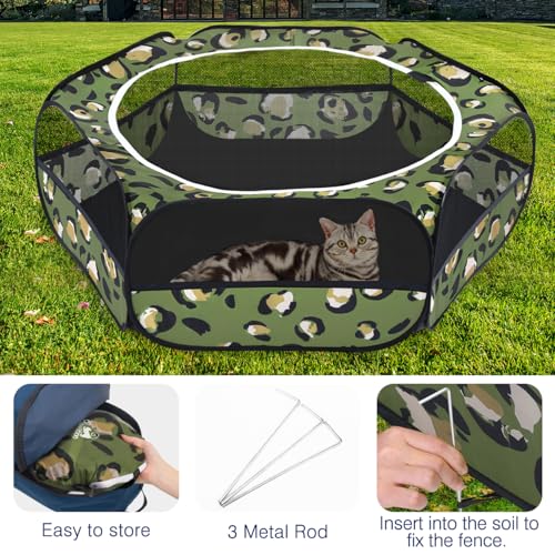 Image of Pawaboo Small Animal Playpen with Zippered Cover, Leopard Print