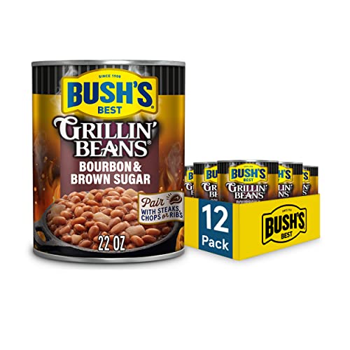 Image of Bush's Best Canned Bourbon and Brown Sugar Grillin' Beans (Pack of 12), Source of Plant Based Protein and Fiber, Gluten Free, 22 oz