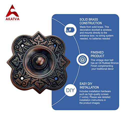 Akatva Door Bell Button – Bell Push Button – Doorbell Chime Wired - Doorbell Button Wired – Door Bell Ringer Button – Doorbell Button Replacement – Wired Doorbell Button - Oil Rubbed Bronze Finish #TOP6