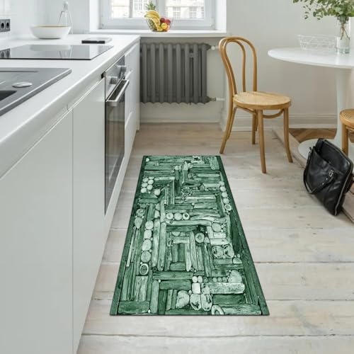 Alfombra lavable verde oscuro de 100 x 250 cm que evita resbalones 5