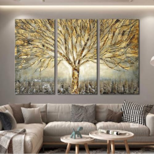 Arbre d'or photos pour la maison toile tendue sur cadre 30x50cm triptyque abstrait elegant