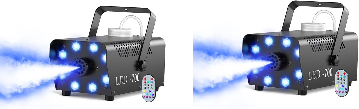 700W Smoke Machine, Fog Machine with 14 Colorful LED Lighting Effect, Wireless Remote Controlled Fogger Machine, Perfect for Wedding, Halloween, Party, Evemts, 2 PACK