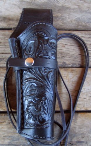 NEW! LEFT HANDED Black Leather Single Western Tooled Cowboy SASS Holster for 22 cal, 38/357 cal & 44/45 cal Gun Pistol BY GUNS4US