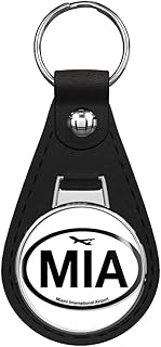 Oval MIA Airport Code - miami international florida fly pilot Black Leather Keychain Silver Keyring