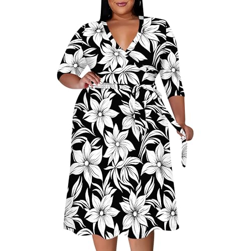 Image of PinkPatty Women's Plus Size Maxi Dress Print 3 /4 Sleeves V Neck Party Sundress Wedding Guest Dresses