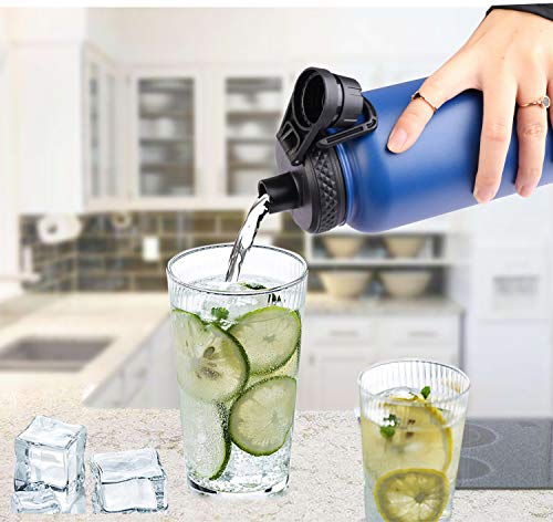 Sendestar 40 Oz Double Wall Vacuum Insulated Leak Proof Stainless Steel Sports Water Bottle—Wide Mouth With Straw Lid & Flex Cap & Spout Lid (Sky Blue) #TOP4