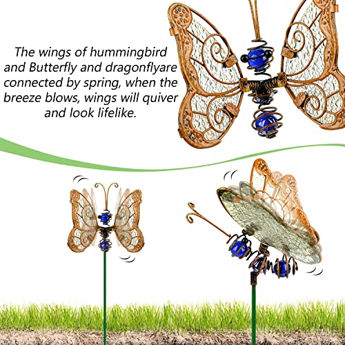 Fave Plus Hummingbird Garden Stakes Decor Rust Proof Metal Dragonfly Plant Sticks Art Colorful Look Personalities Wonderful Outdoor Indoor Spring Garden Lawn Ornaments 3 Pack #TOP3