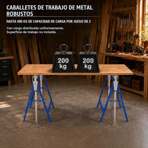 Miniatura 4 de Vigevee 2 Set Caballetes Telecópicos, Soportes Plegables Para Andamios De Trabajo Portátiles, Altura Ajustable De 80-130 Cm, Carga Máx. De 200 Kg, Azul