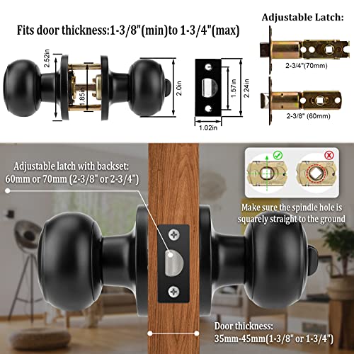 Amzkonig 12 Pcs Matte Black Privacy Door Knobs, Keyless Interior Locksets With Hardware Instruction, And Stopper Wall Protector, For Bedroom Bathroom #TOP2