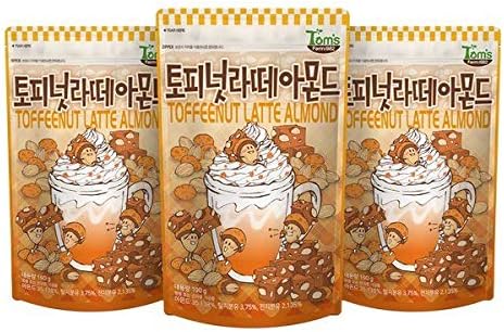 Gilim Tom's Farm Korean Seasoned Almonds Toffee Nut Latte Flavor (190g) x 3 Packs