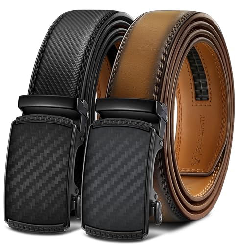 Image of BULLIANT Men's 2-Pack Ratchet Leather Belt Trimmable 1 3 /8 inch-Gift Boxed