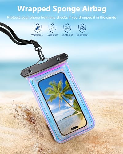 Image of Floating Waterproof Phone Pouch - Dazzling Purple, Up to 7.5 inch | Touchscreen, IP68 Waterproof Phone Case, Adjustable Lanyard, Fits All Phones - Kayak Beach Cruise Ship Travel Essentials