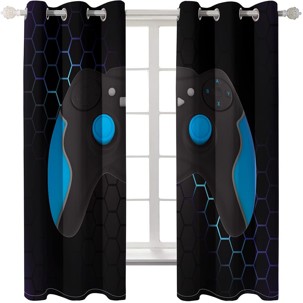Videogiochi Blu Tende per Camera da Letto Bambini Tende Oscuranti Decorative per Soggiorno Camera da Letto della Sala Giochi Tende A Bastone 2 Pannelli (Colore 3,110 * 215 cm)
